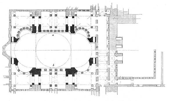 這是Miletus的Isidorus和Tralles對聖索菲亞大教堂的計劃Anthemius。